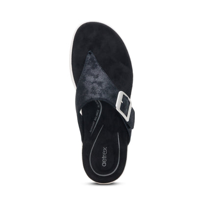Aetrex Donna Adjustable Thong Sandal - Black