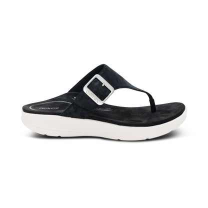 Aetrex Donna Adjustable Thong Sandal - Black