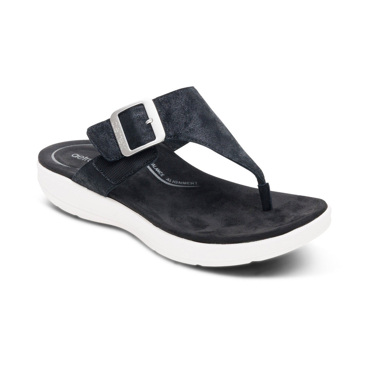 Aetrex Donna Adjustable Thong Sandal - Black