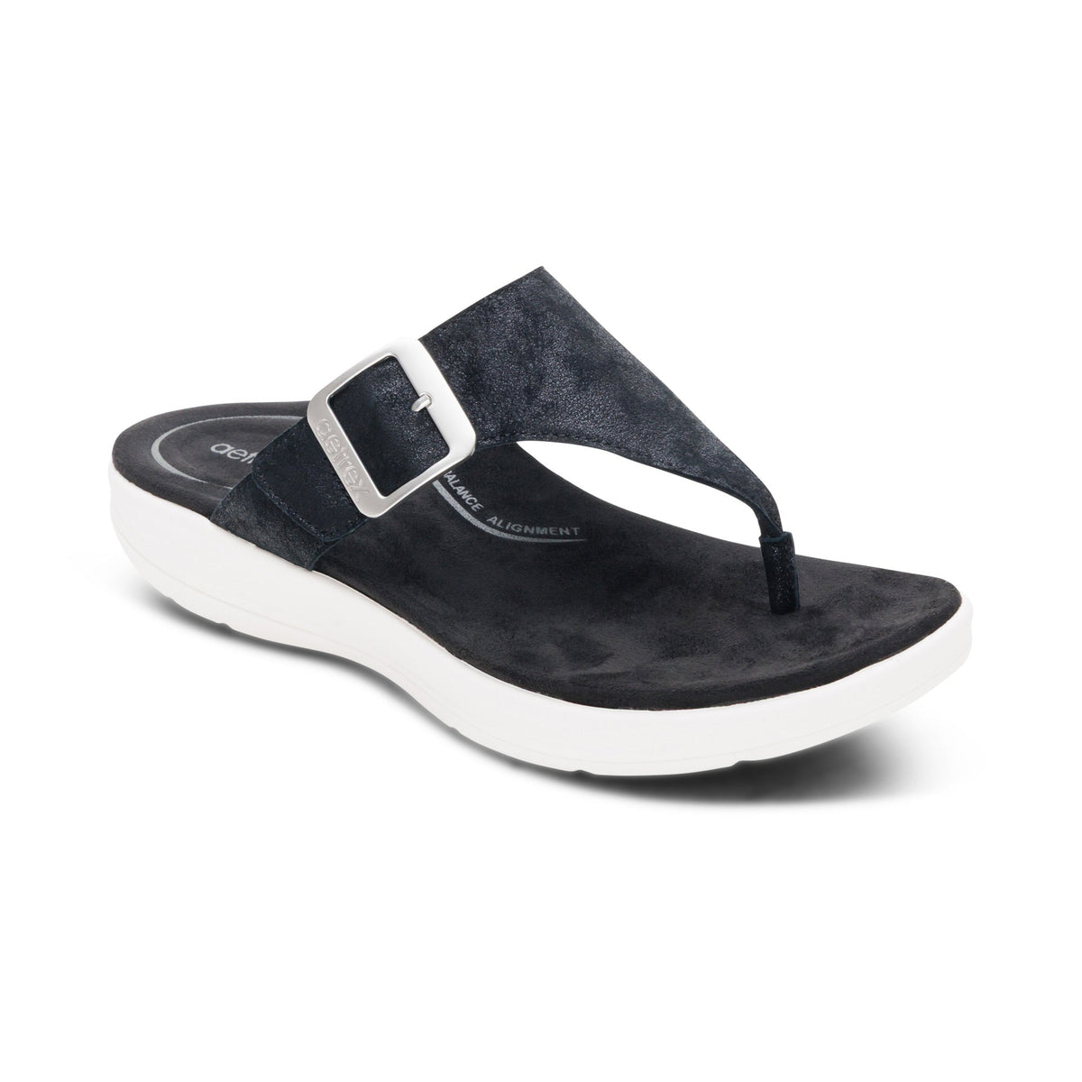 Aetrex Donna Adjustable Thong Sandal - Black