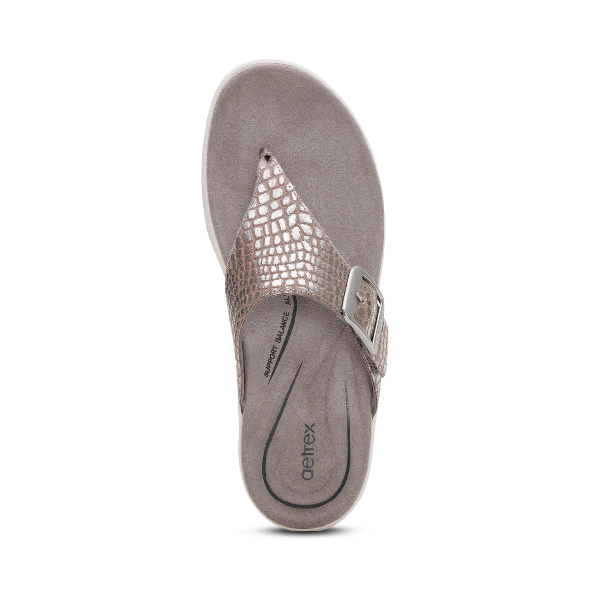Aetrex Donna Adjustable Thong Sandal - Pewter Metallic