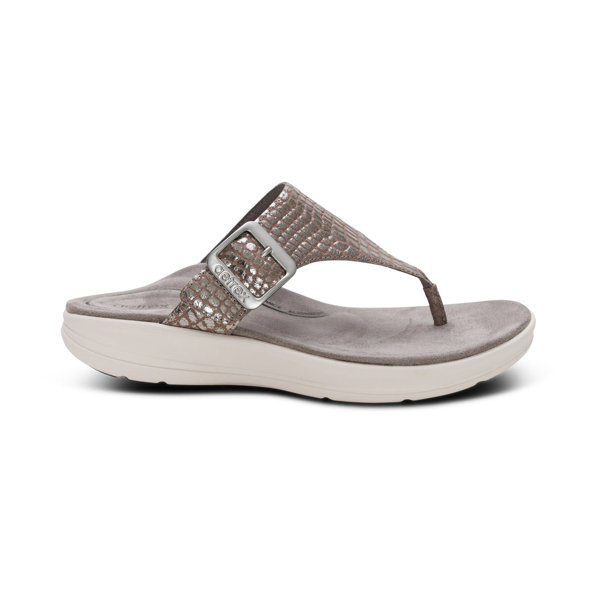 Aetrex Donna Adjustable Thong Sandal - Pewter Metallic