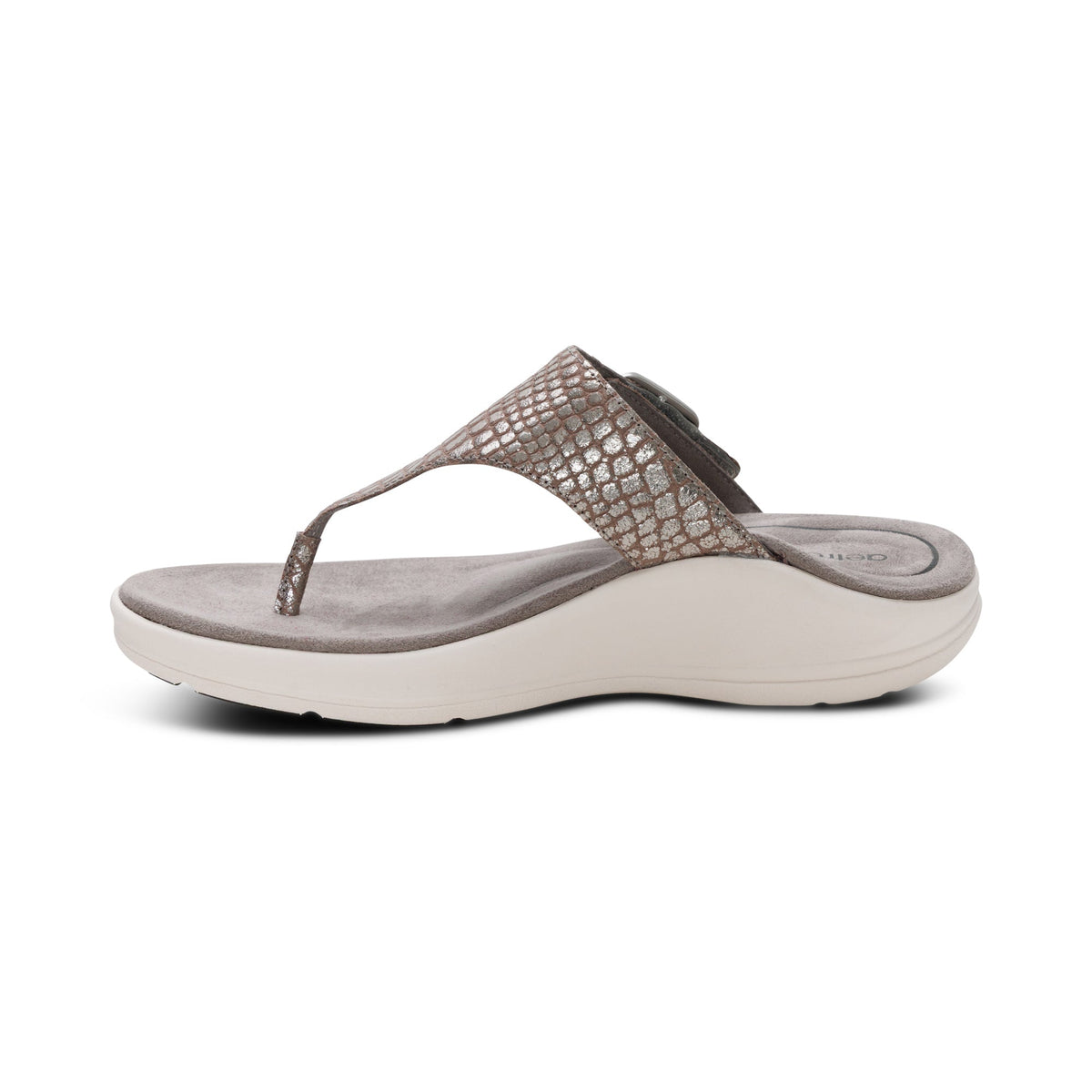 Aetrex Donna Adjustable Thong Sandal - Pewter Metallic
