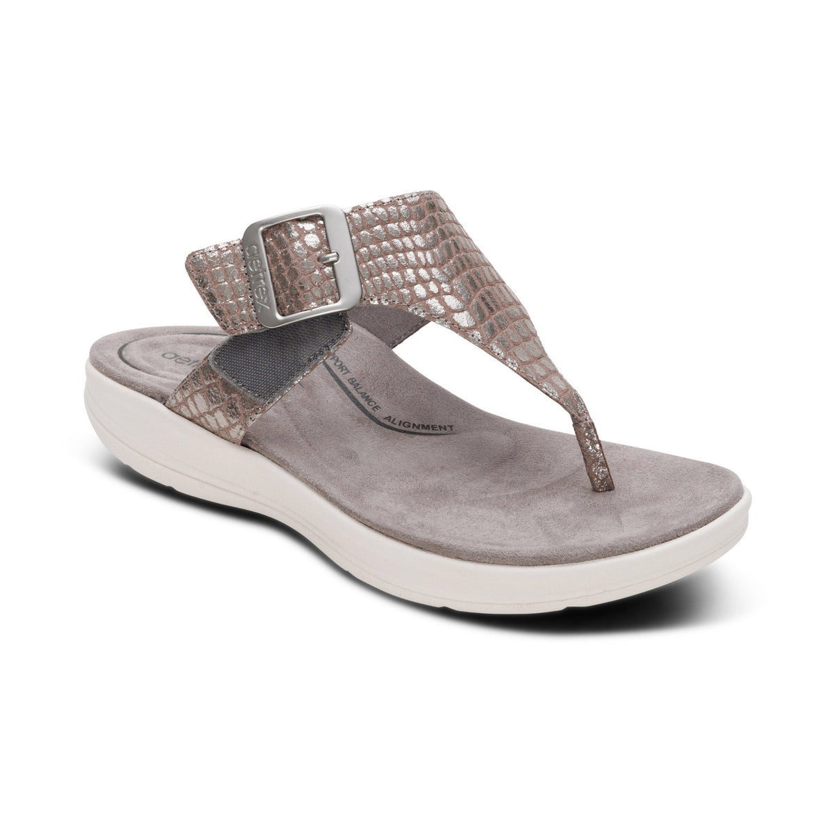 Aetrex Donna Adjustable Thong Sandal - Pewter Metallic