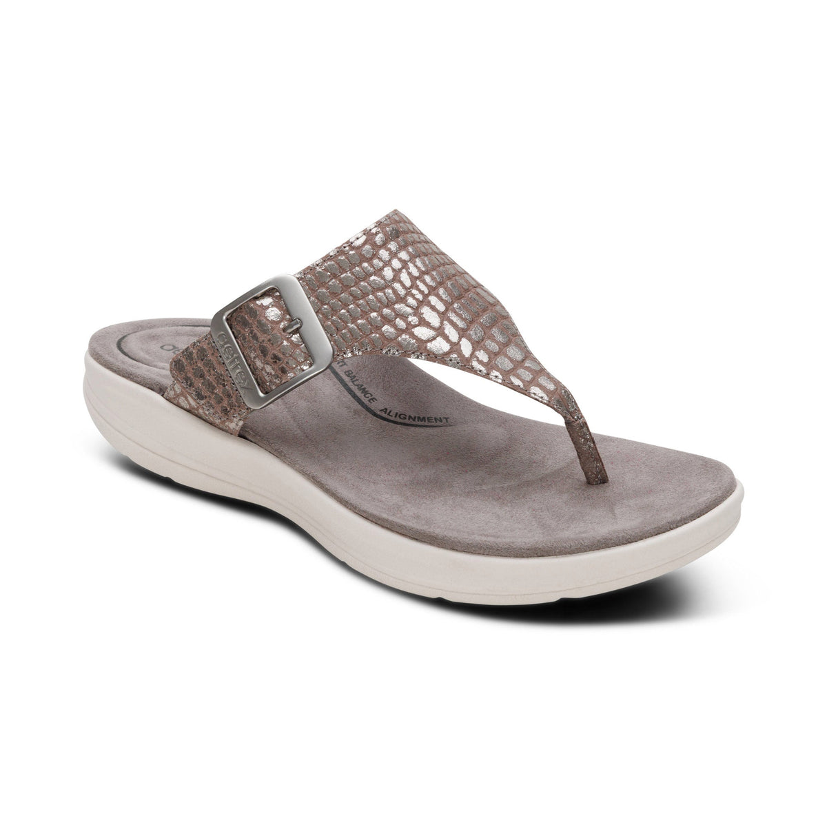 Aetrex Donna Adjustable Thong Sandal - Pewter Metallic