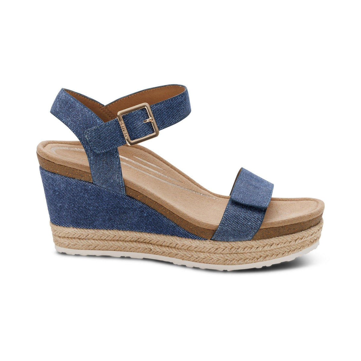 Aetrex Sydney Quarter Strap Espadrille Wedge - Denim