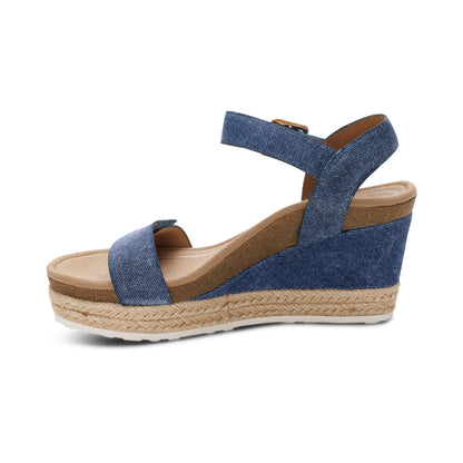 Aetrex Sydney Quarter Strap Espadrille Wedge - Denim