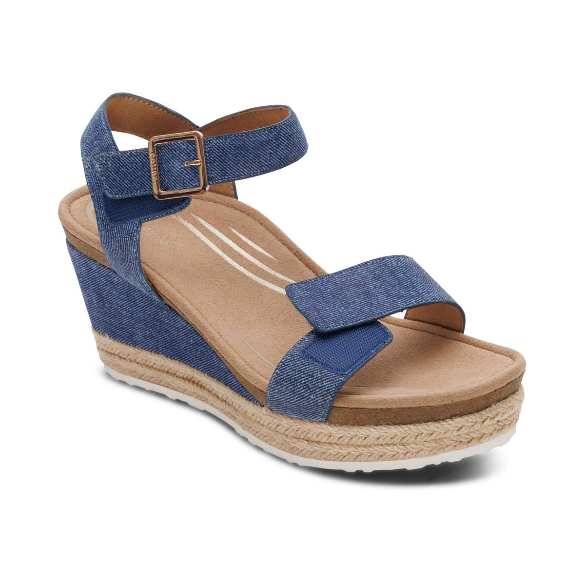 Aetrex Sydney Quarter Strap Espadrille Wedge - Denim