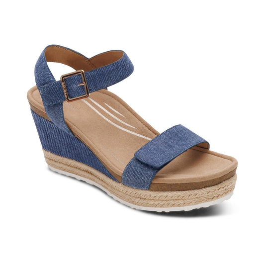 Aetrex Sydney Quarter Strap Espadrille Wedge - Denim