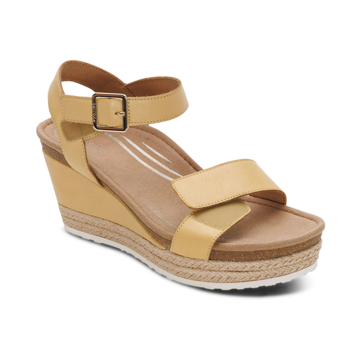 Aetrex Sydney Quarter Strap Espadrille Wedge - Butter