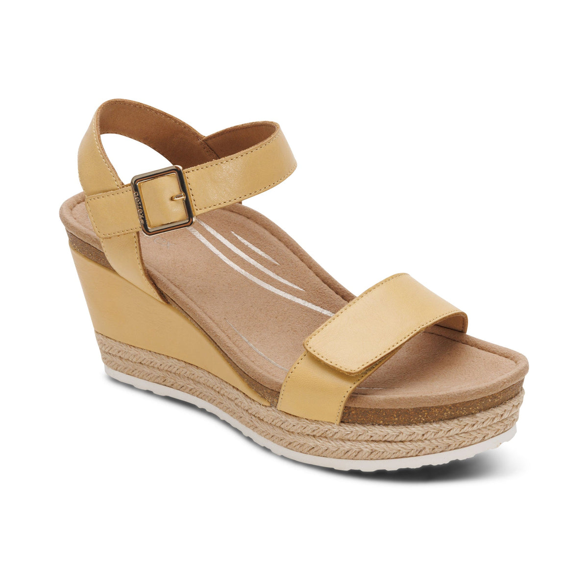 Aetrex Sydney Quarter Strap Espadrille Wedge - Butter