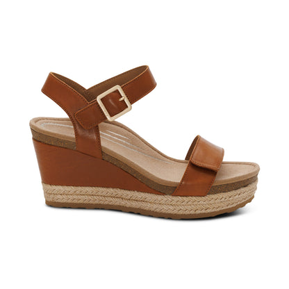 Aetrex Sydney Quarter Strap Espadrille Wedge - Cognac