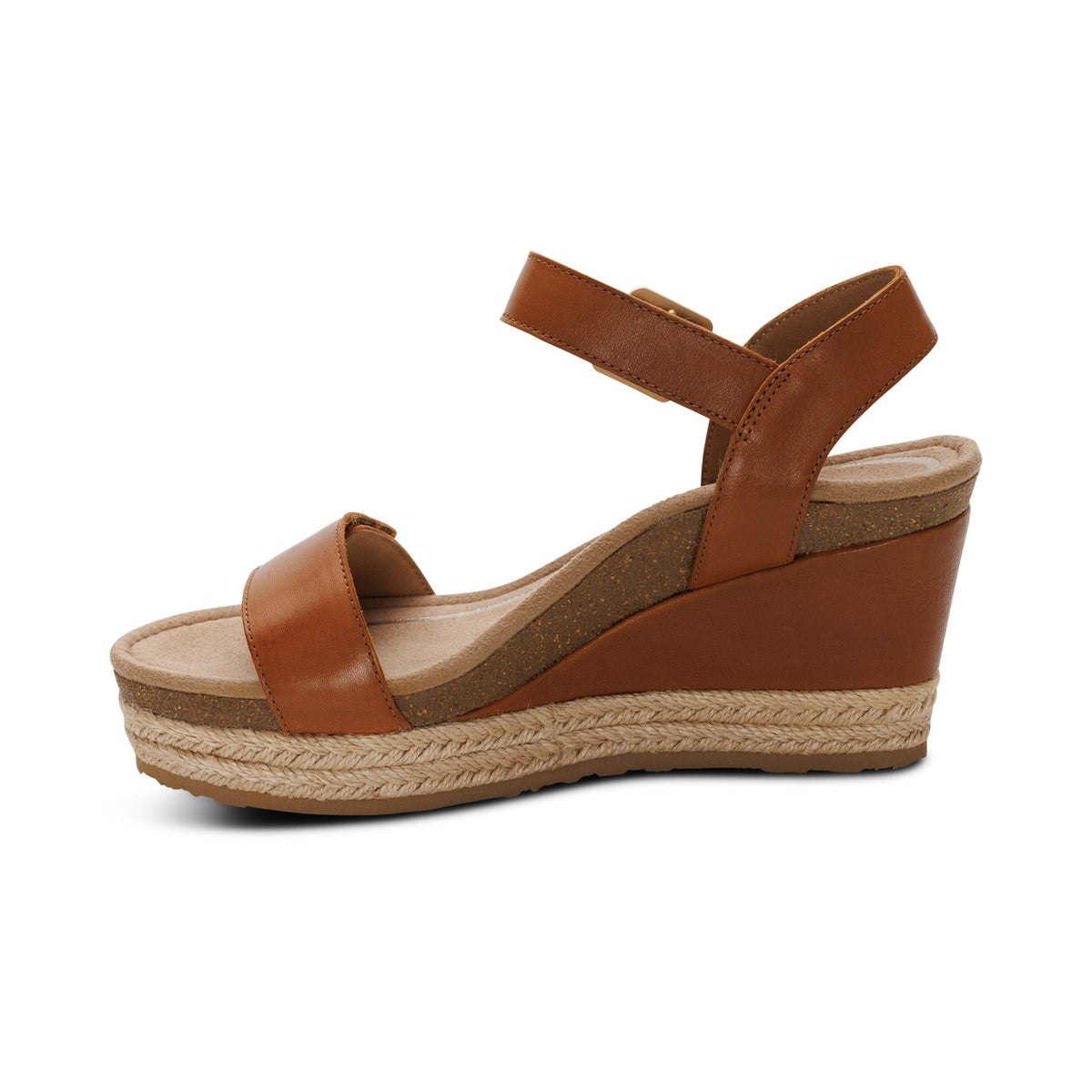 Aetrex Sydney Quarter Strap Espadrille Wedge - Cognac