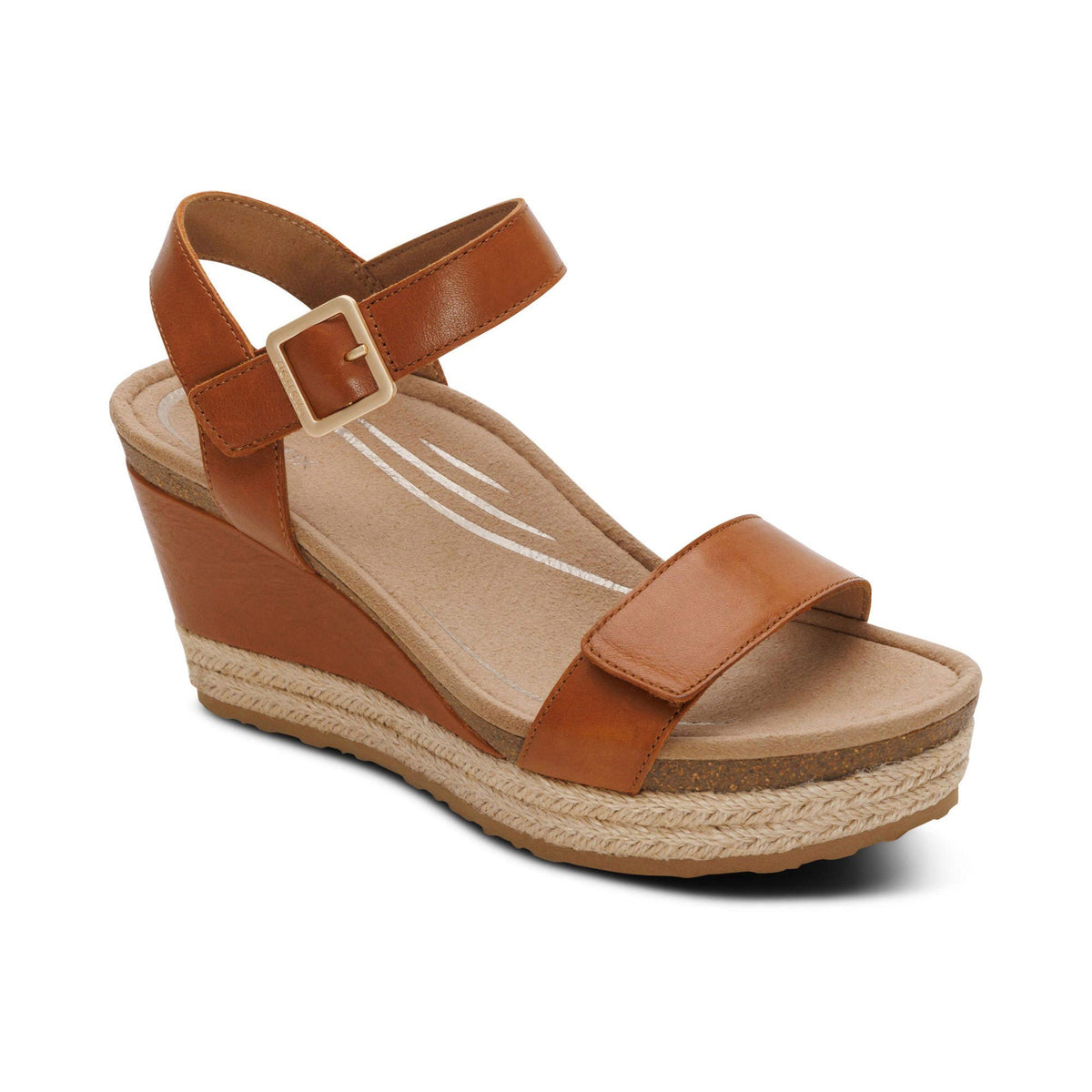 Aetrex Sydney Quarter Strap Espadrille Wedge - Cognac