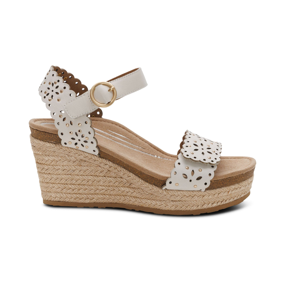 Aetrex Sydney Quarter Strap Espadrille Wedge - Ivory Cutout