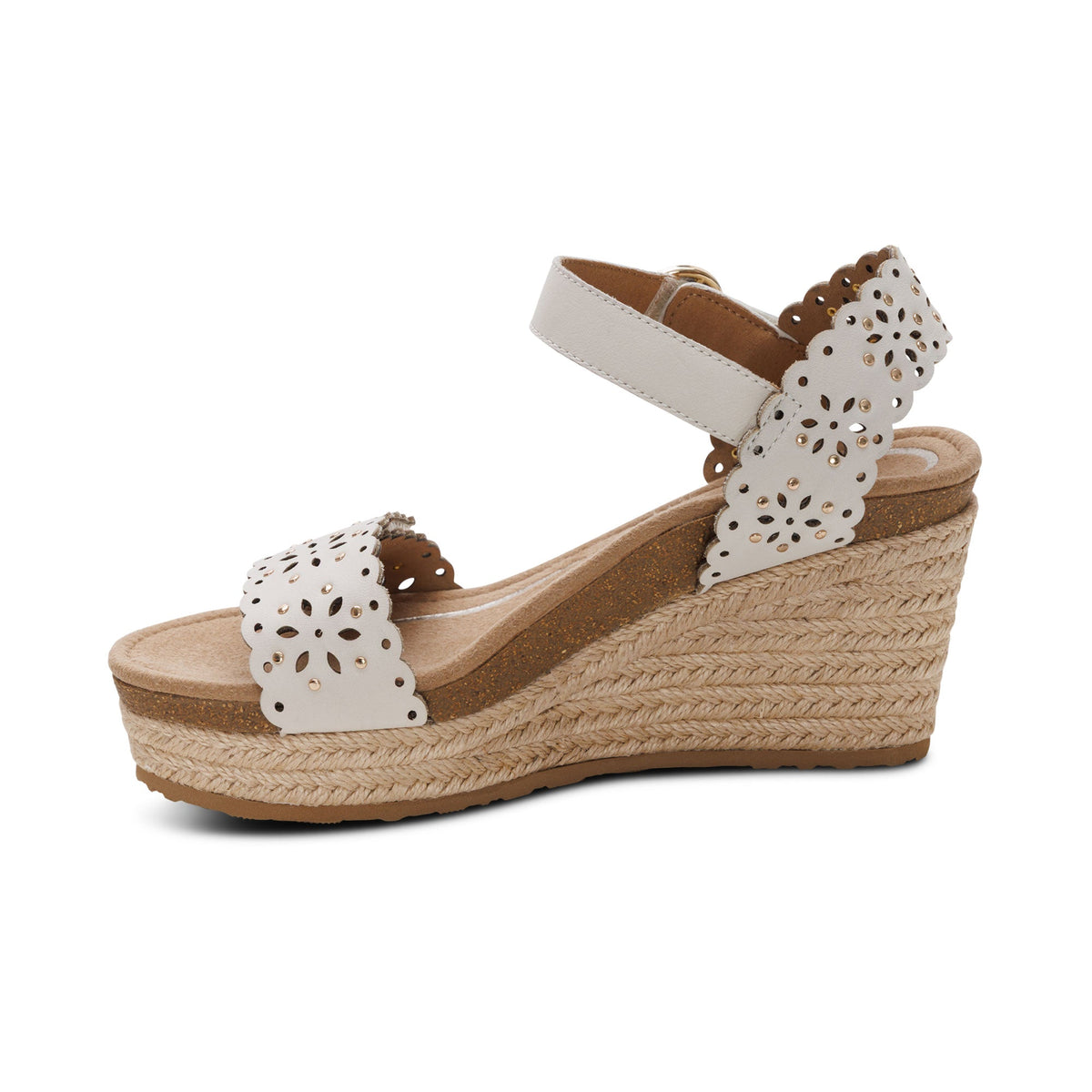 Aetrex Sydney Quarter Strap Espadrille Wedge - Ivory Cutout