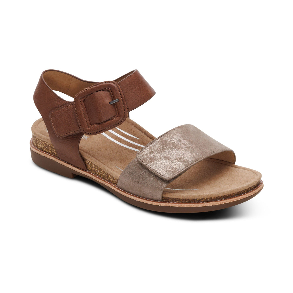 Aetrex Claire Quarter Strap Sandal - Taupe Multi