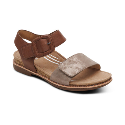 Aetrex Claire Quarter Strap Sandal - Taupe Multi