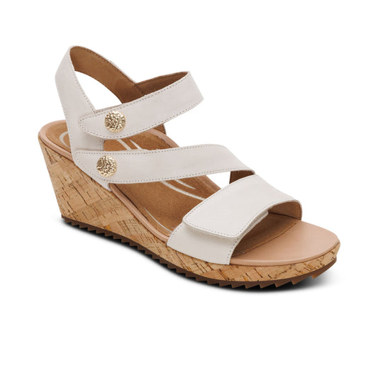Aetrex Madelyn Quarter Strap Wedge  - Off White