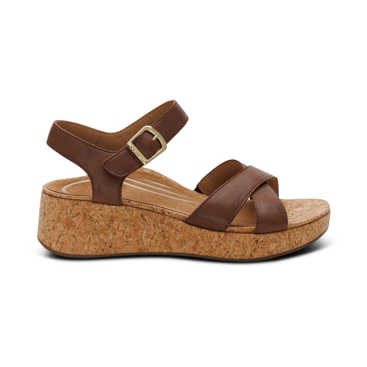 Aetrex Flora Adjustable Quarter Strap Wedge  - Brown