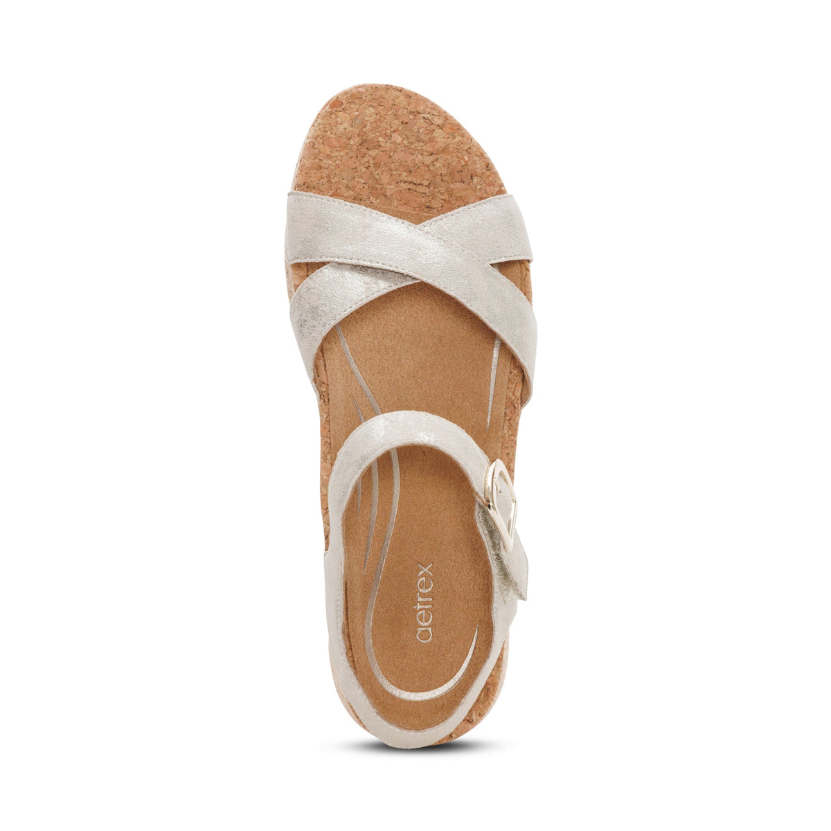 Aetrex Flora Adjustable Quarter Strap Wedge  - Champagne