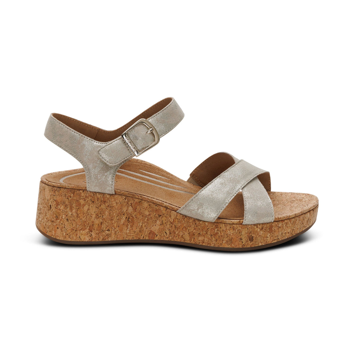 Aetrex Flora Adjustable Quarter Strap Wedge  - Champagne