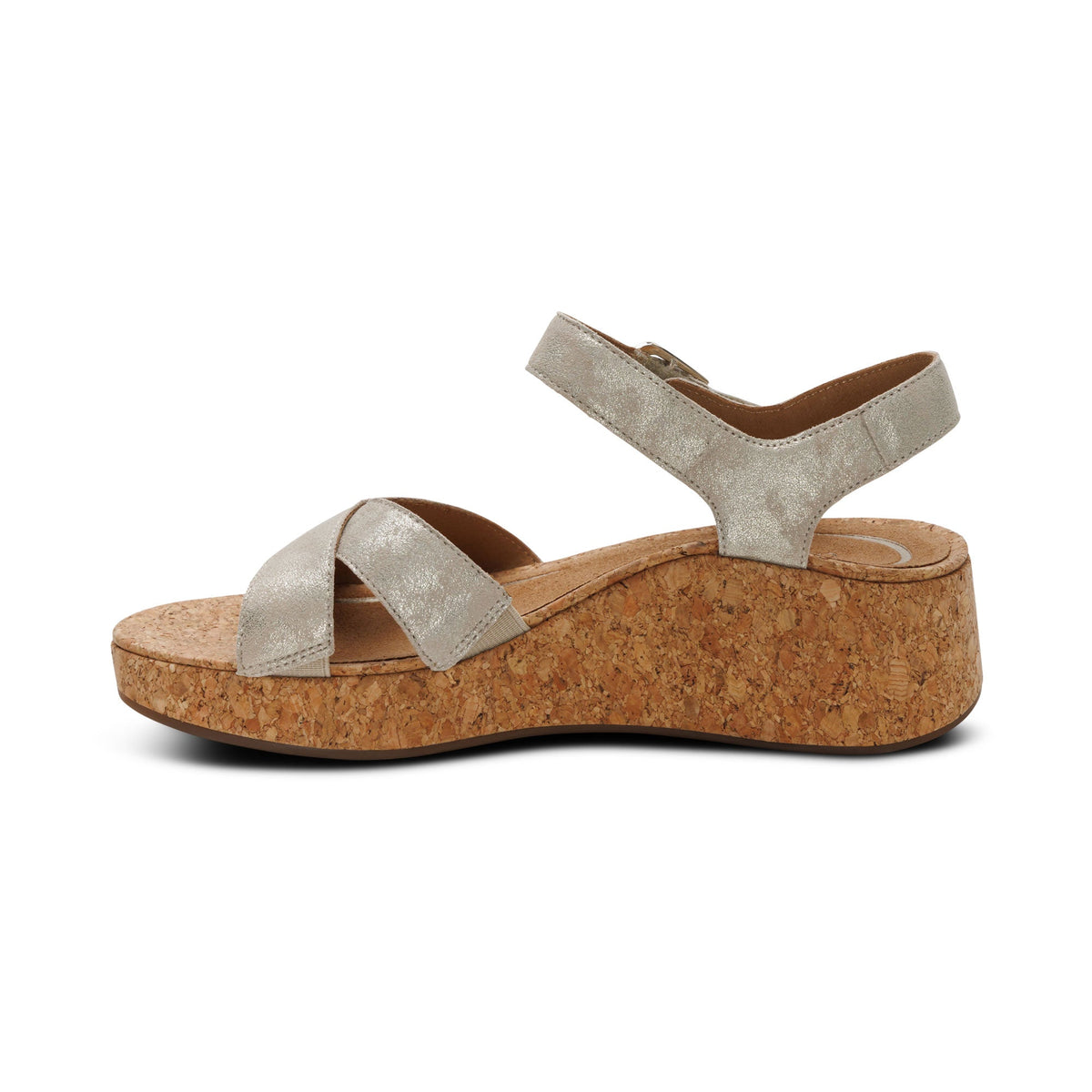 Aetrex Flora Adjustable Quarter Strap Wedge  - Champagne