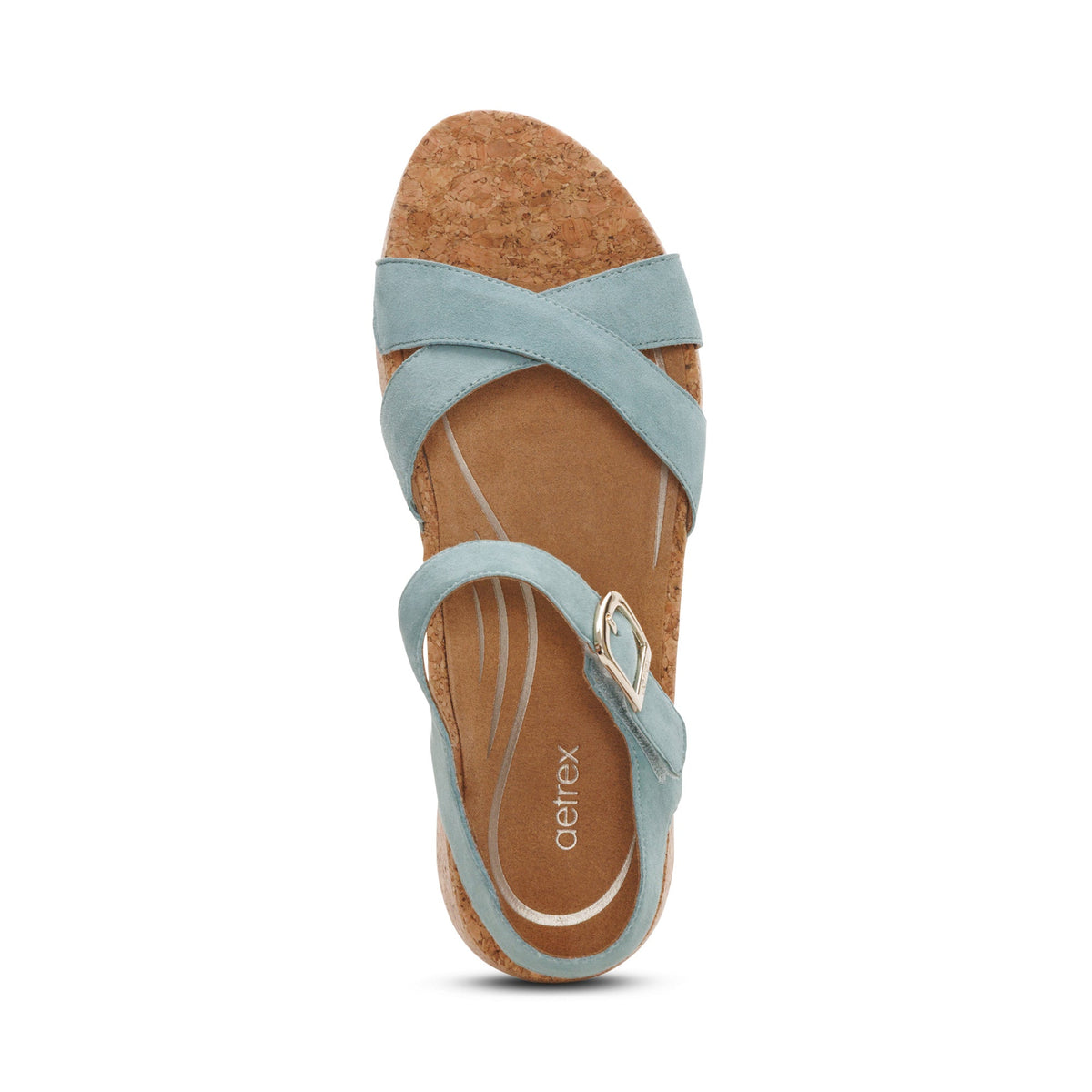 Aetrex Flora Adjustable Quarter Strap Wedge  - Sage