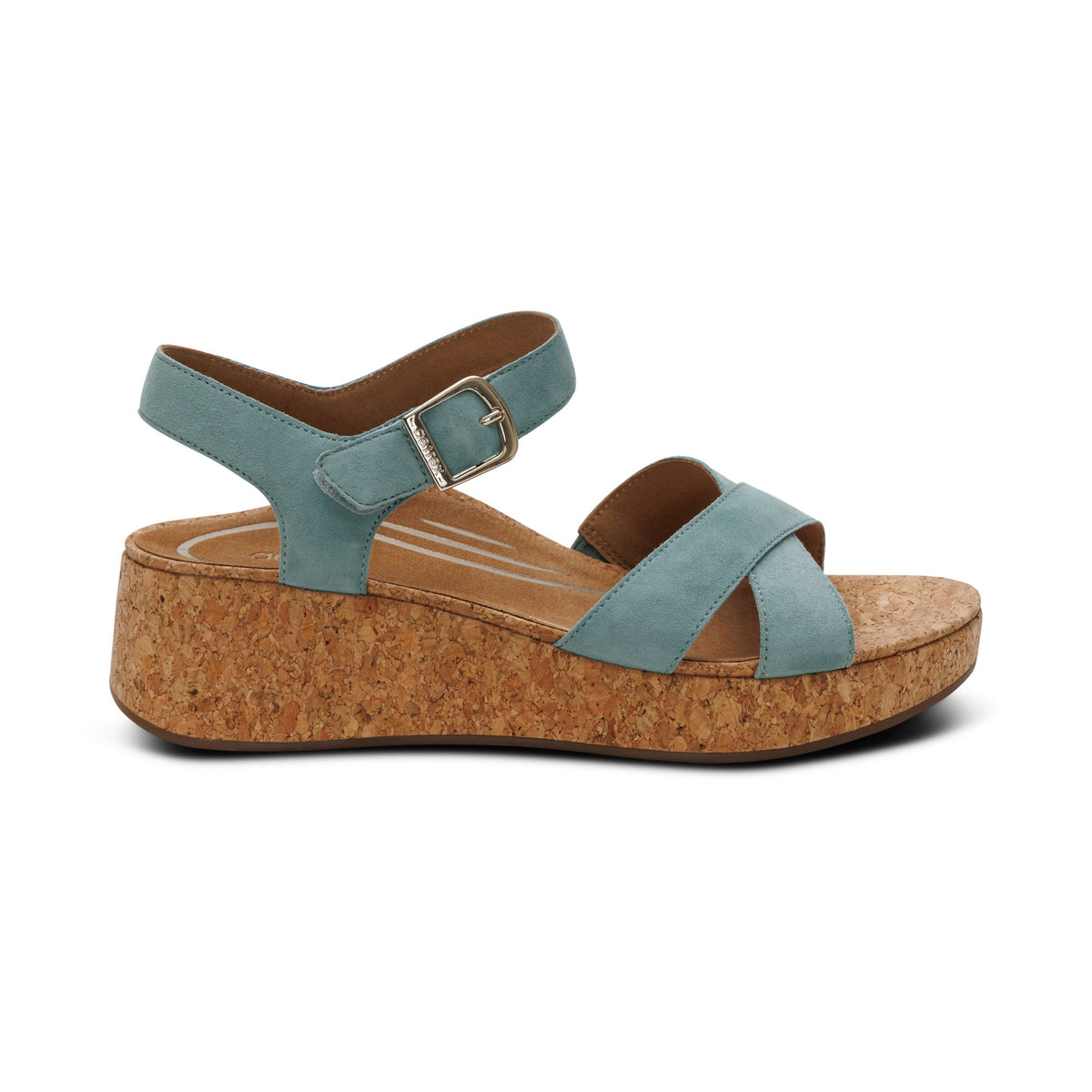 Aetrex Flora Adjustable Quarter Strap Wedge  - Sage