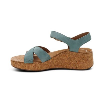 Aetrex Flora Adjustable Quarter Strap Wedge  - Sage