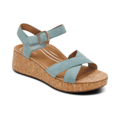 Aetrex Flora Adjustable Quarter Strap Wedge  - Sage