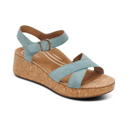 Aetrex Flora Adjustable Quarter Strap Wedge  - Sage