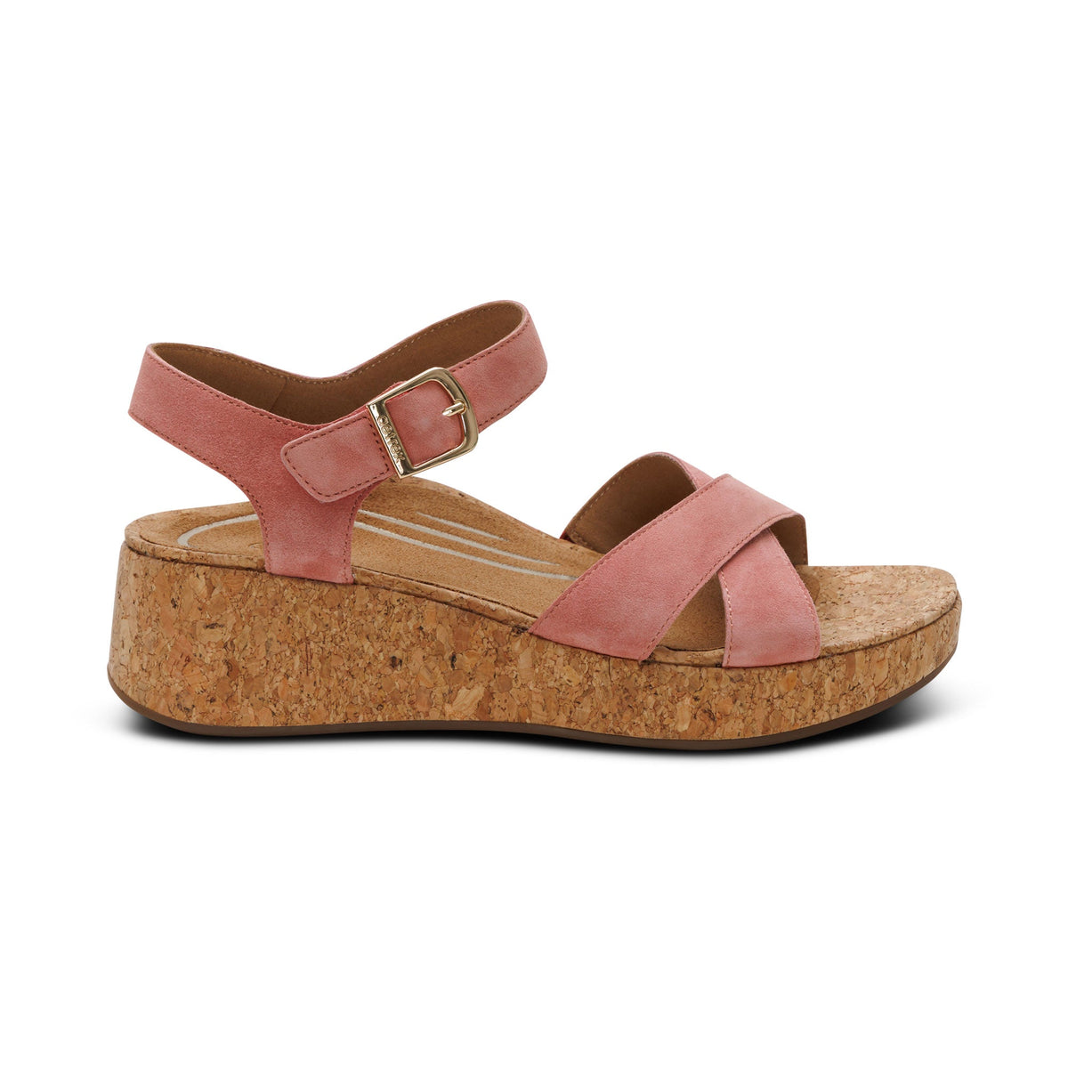Aetrex Flora Adjustable Quarter Strap Wedge  - Antique Rose