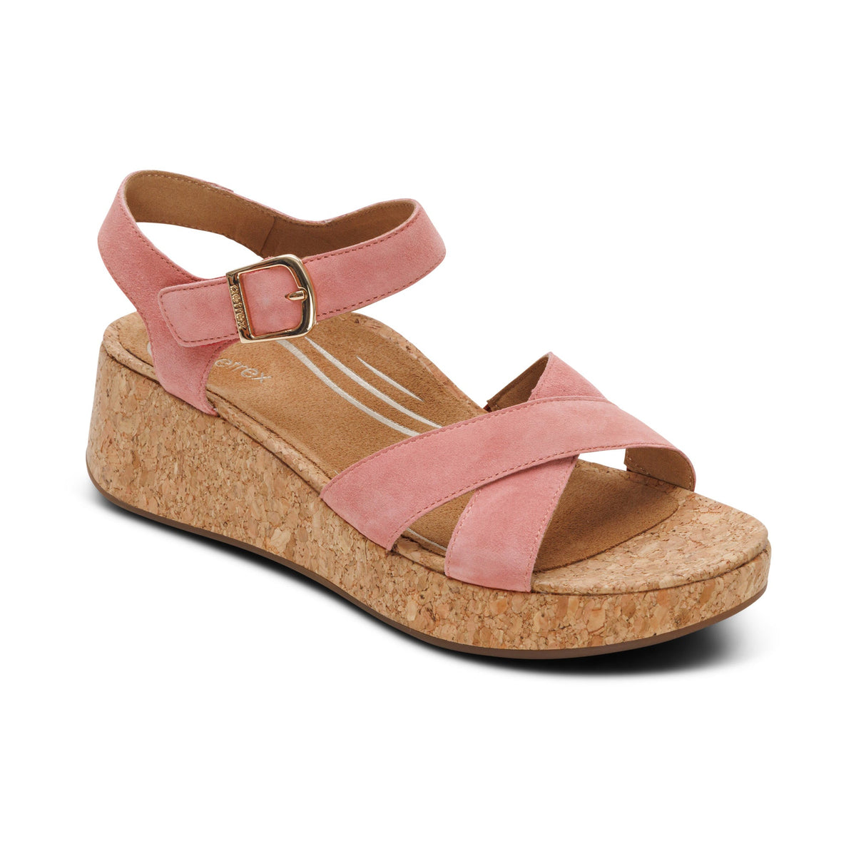Aetrex Flora Adjustable Quarter Strap Wedge  - Antique Rose
