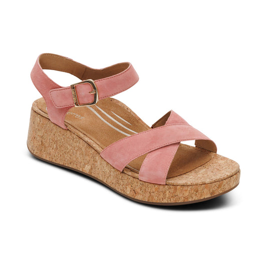 Aetrex Flora Adjustable Quarter Strap Wedge  - Antique Rose