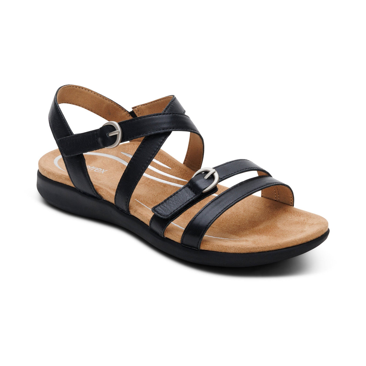 Aetrex Hadley Adjustable Quarter Strap Sandal - Black