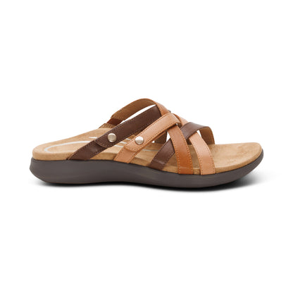 Aetrex Kasey Adjustable Slide Sandal - Tan Multi