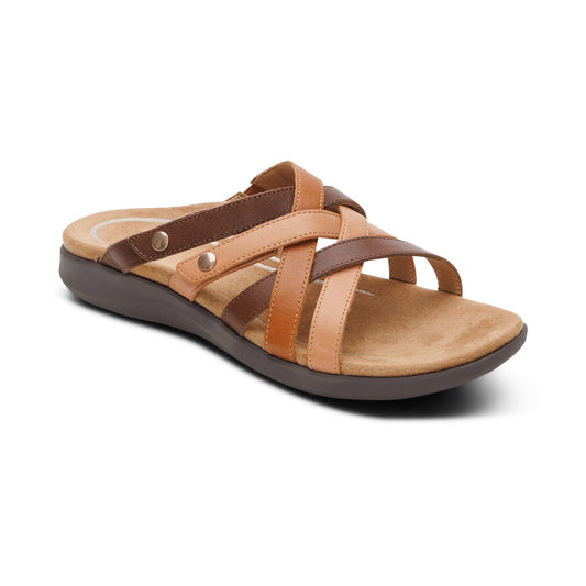 Aetrex Kasey Adjustable Slide Sandal - Tan Multi