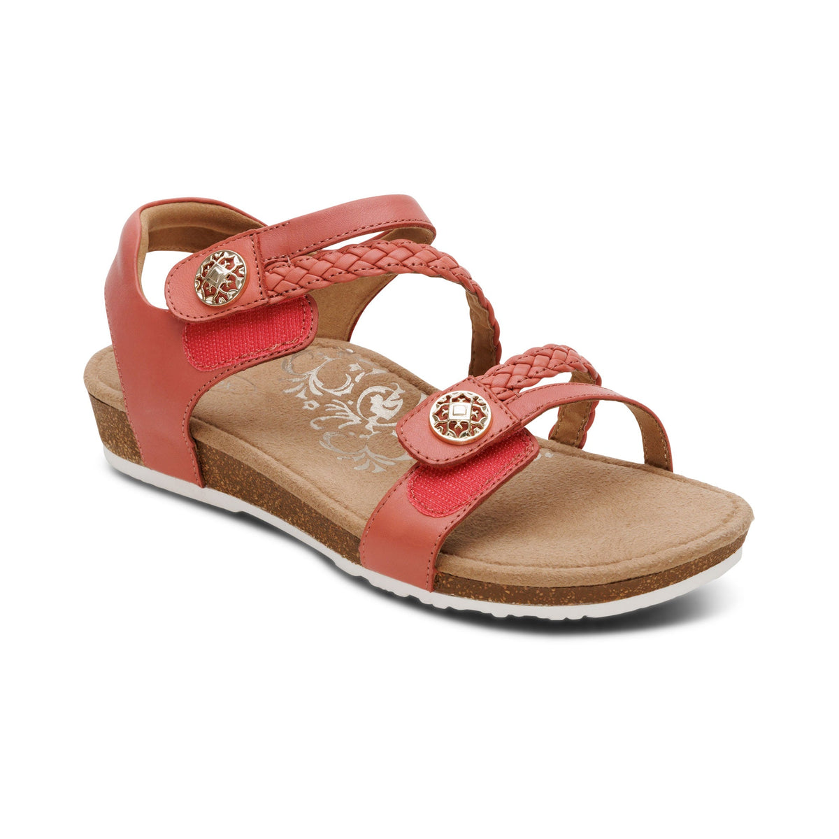 Aetrex Jillian Braided Quarter Strap Sandal - Antique Rose