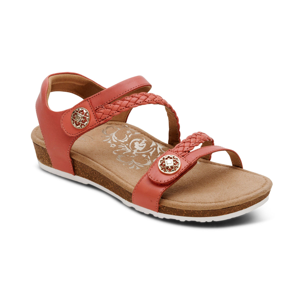 Aetrex Jillian Braided Quarter Strap Sandal - Antique Rose
