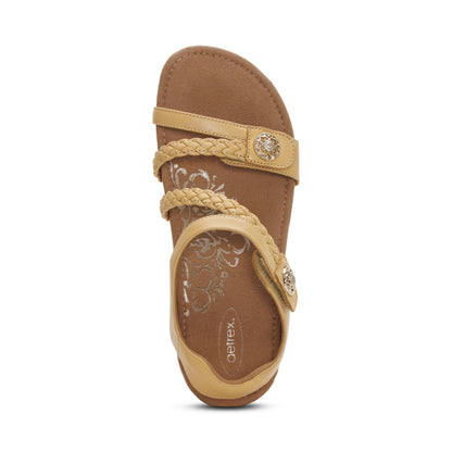 Aetrex Jillian Braided Quarter Strap Sandal - Butter