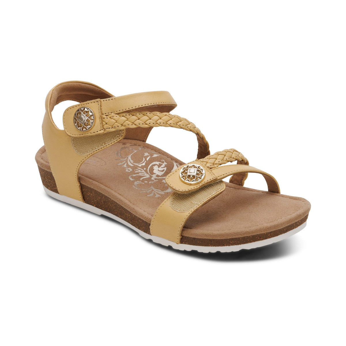 Aetrex Jillian Braided Quarter Strap Sandal - Butter