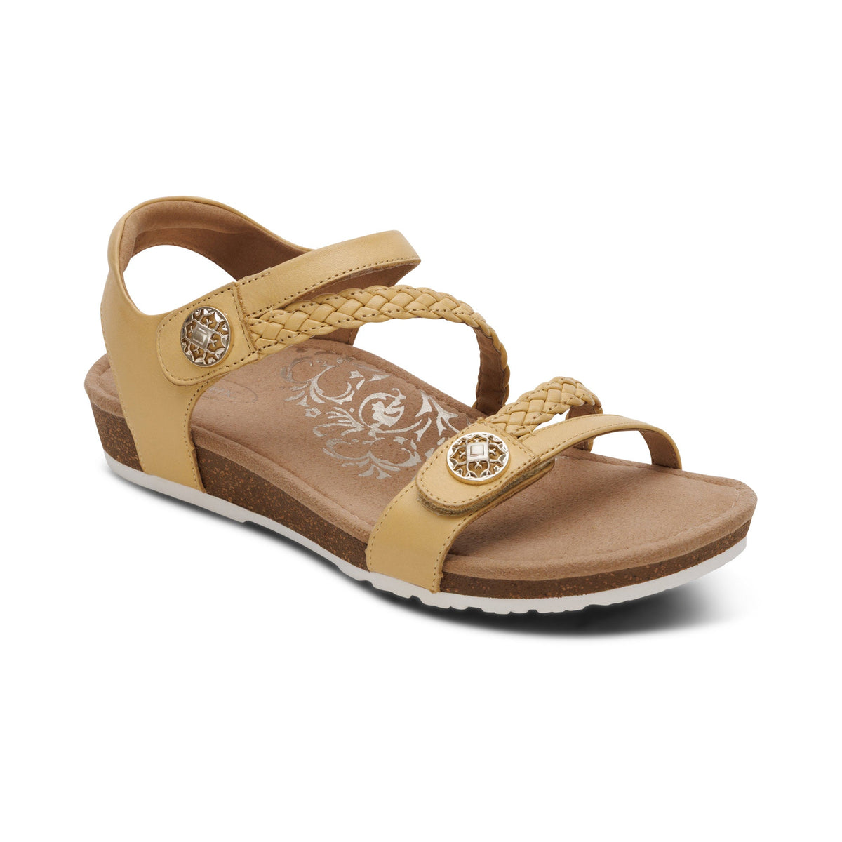Aetrex Jillian Braided Quarter Strap Sandal - Butter