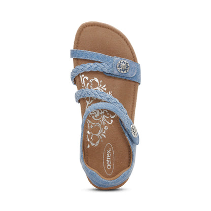 Aetrex Jillian Braided Quarter Strap Sandal - Denim
