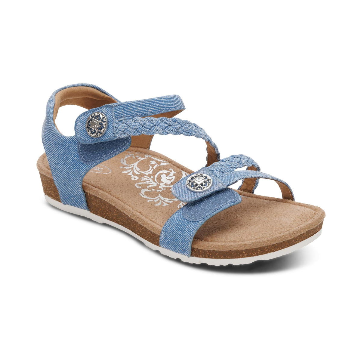 Aetrex Jillian Braided Quarter Strap Sandal - Denim