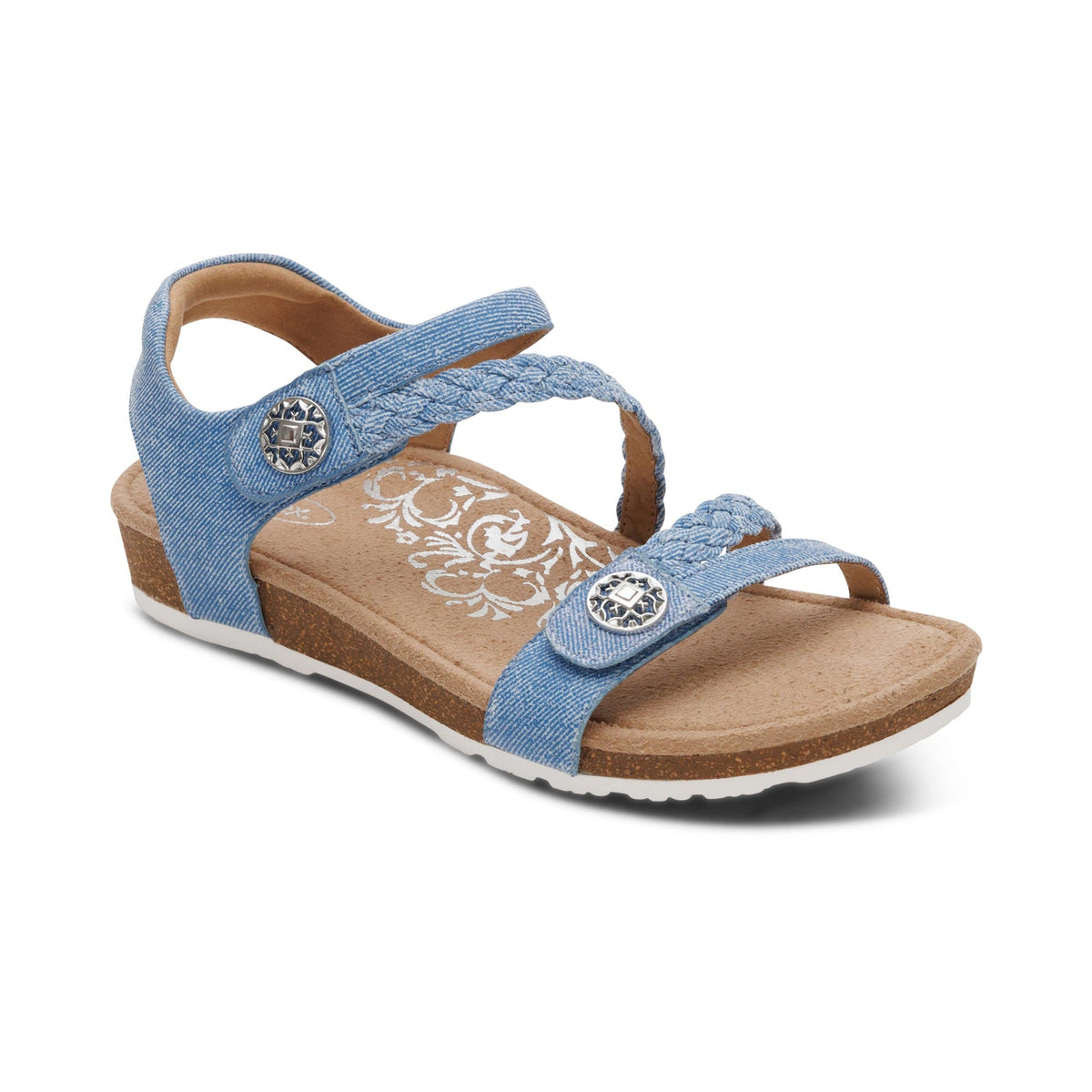Aetrex Jillian Braided Quarter Strap Sandal - Denim