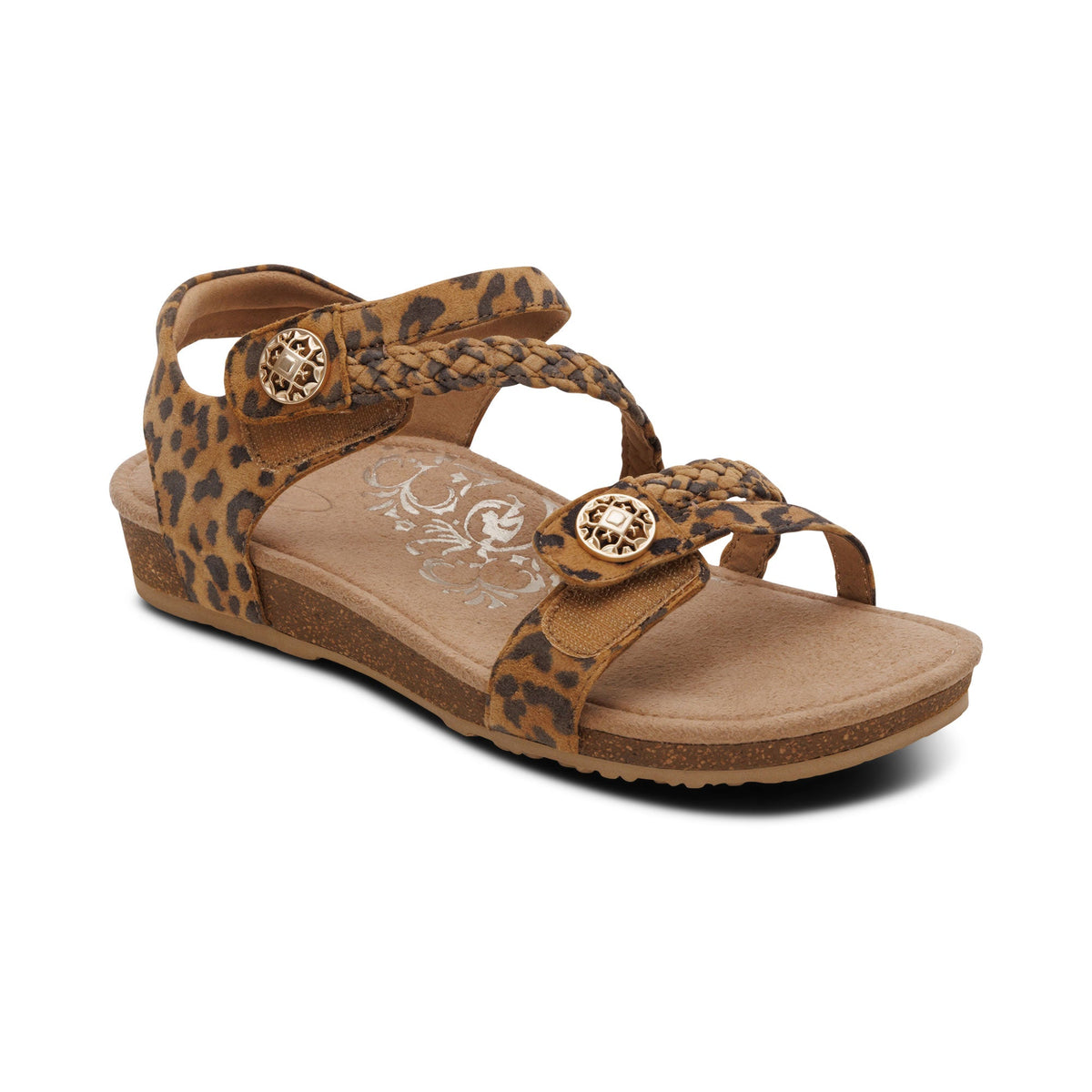 Aetrex Jillian Braided Quarter Strap Sandal - Leopard