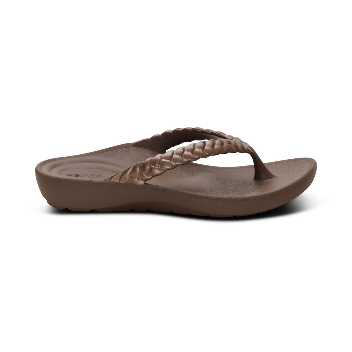 Aetrex Vicki Braided Thong Sandal - Bronze Gloss