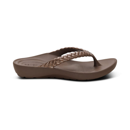 Aetrex Vicki Braided Thong Sandal - Bronze Gloss