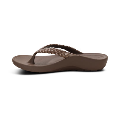 Aetrex Vicki Braided Thong Sandal - Bronze Gloss